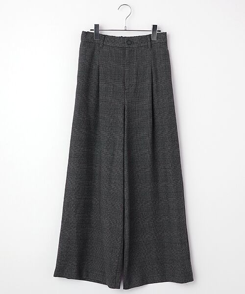 TABASA/タバサ ピーチストレッチ グレンチェック ワイドパンツ グレー系 34