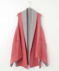 TABASA / タバサ ベスト | ギンガム × 無地 ダブルフェイス 両面起毛 ロングベスト
