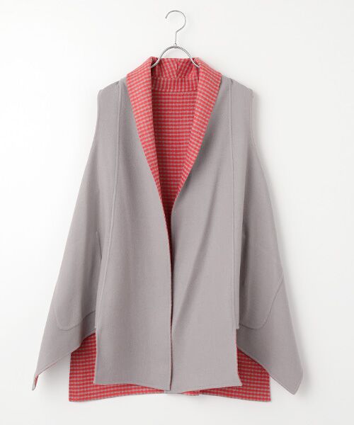 TABASA / タバサ ベスト | ギンガム × 無地 ダブルフェイス 両面起毛 ロングベスト | 詳細1