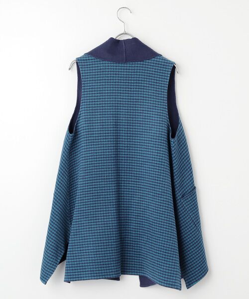 TABASA / タバサ ベスト | ギンガム × 無地 ダブルフェイス 両面起毛 ロングベスト | 詳細3