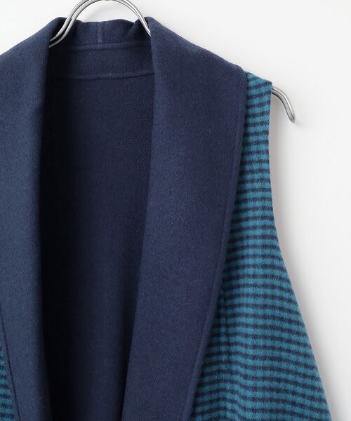 TABASA / タバサ ベスト | ギンガム × 無地 ダブルフェイス 両面起毛 ロングベスト | 詳細4