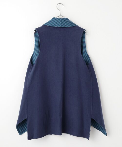 TABASA / タバサ ベスト | ギンガム × 無地 ダブルフェイス 両面起毛 ロングベスト | 詳細7