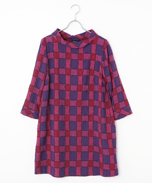 TABASA / タバサ チュニック | ウール/コットン 風通 ガーゼ チェック チュニック（パープル系）