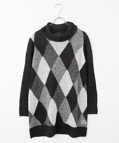 TABASA / タバサ チュニック | シアー ニット ダイヤ柄 オフタートル チュニック