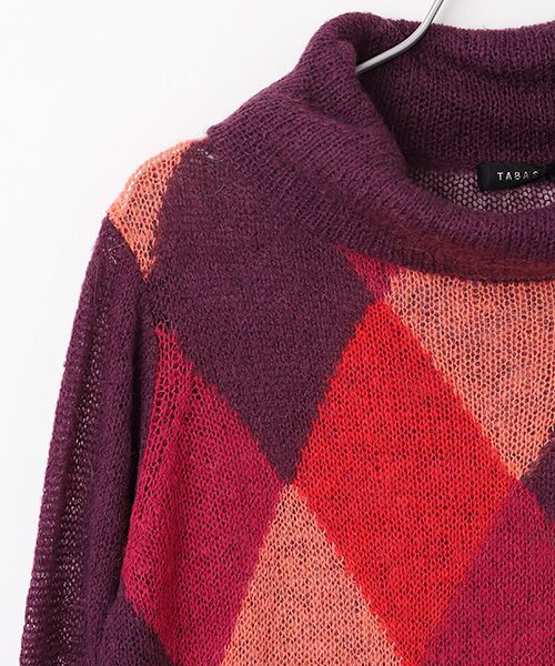 TABASA / タバサ チュニック | シアー ニット ダイヤ柄 オフタートル チュニック | 詳細1
