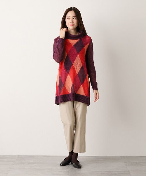 TABASA / タバサ チュニック | シアー ニット ダイヤ柄 オフタートル チュニック | 詳細5