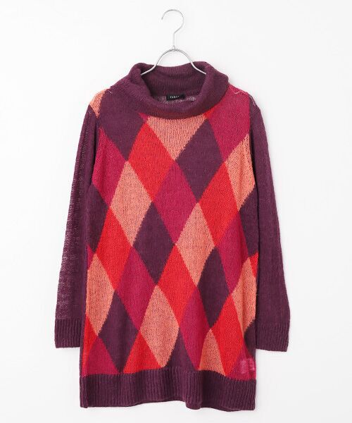 TABASA / タバサ チュニック | シアー ニット ダイヤ柄 オフタートル チュニック | 詳細6