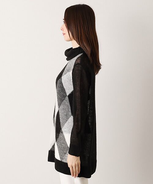 TABASA / タバサ チュニック | シアー ニット ダイヤ柄 オフタートル チュニック | 詳細8