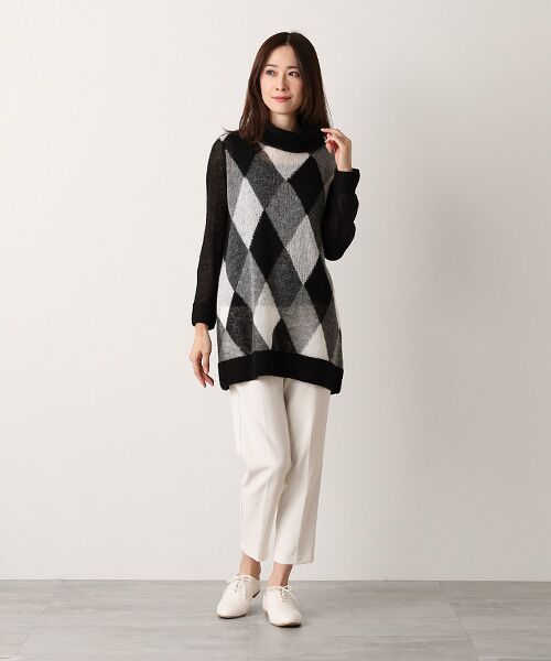 TABASA / タバサ チュニック | シアー ニット ダイヤ柄 オフタートル チュニック | 詳細10
