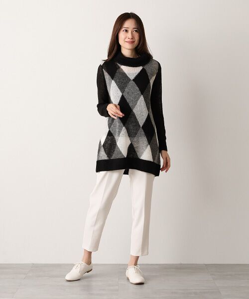 TABASA / タバサ チュニック | シアー ニット ダイヤ柄 オフタートル チュニック | 詳細11