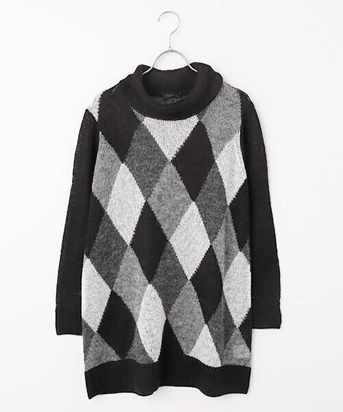 TABASA / タバサ チュニック | シアー ニット ダイヤ柄 オフタートル チュニック | 詳細12