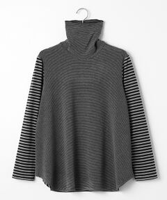 TABASA / タバサ Tシャツ | コンビネーション ボーダー タートルネック Tシャツ