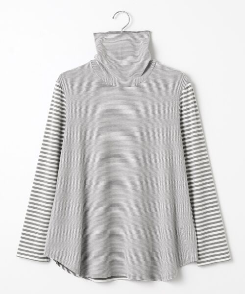 TABASA / タバサ Tシャツ | コンビネーション ボーダー タートルネック Tシャツ（グレー）
