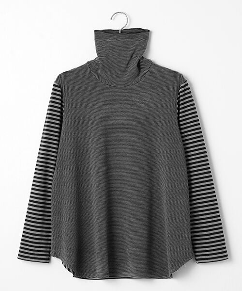 TABASA / タバサ Tシャツ | コンビネーション ボーダー タートルネック Tシャツ（クロ）