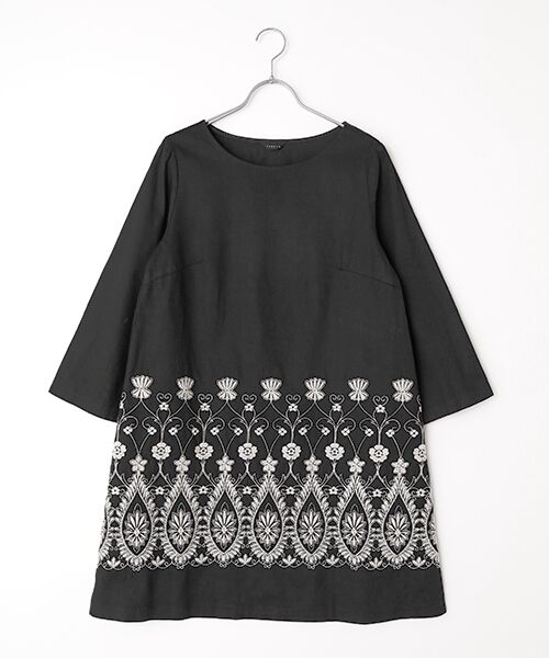 TABASA / タバサ チュニック | 5.5オンス デニム レース刺繍 チュニック（クロ）
