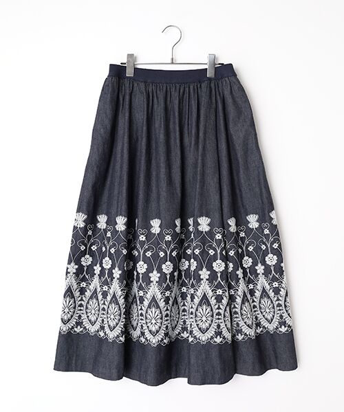 TABASA / タバサ デニムスカート | 5.5オンス デニム レース刺繍 スカート（インディゴ）