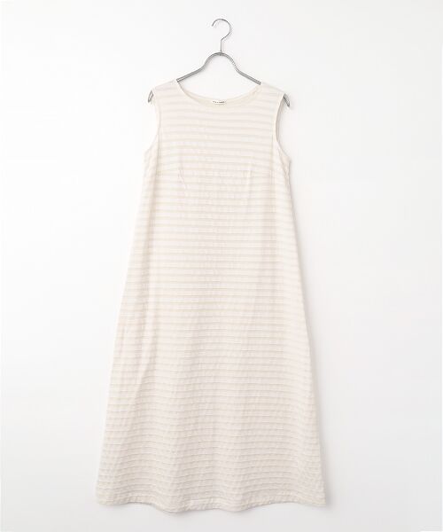 TABASA / タバサ ロング・マキシ丈ワンピース | シースルー 接結 ボーダー ノースリーブ ワンピース（シロ）