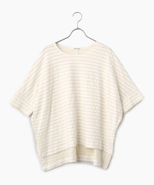 TABASA / タバサ チュニック | シースルー 接結 ボーダー ショートスリーブ チュニック（シロ）