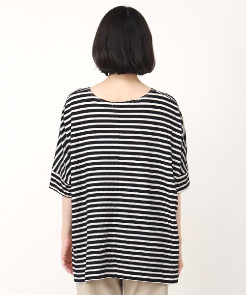 TABASA / タバサ チュニック | シースルー 接結 ボーダー ショートスリーブ チュニック | 詳細10