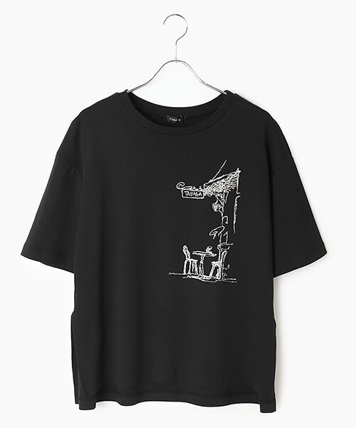 TABASA / タバサ Tシャツ | カフェ 刺繍 Tシャツ（クロ）