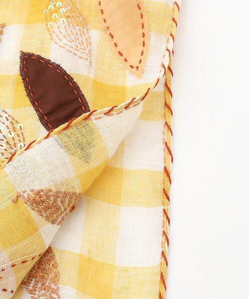 TABASA / タバサ マフラー・ショール・スヌード・ストール | ☆リーフ アップリケ ＆ 刺繍 ギンガム ストール | 詳細1