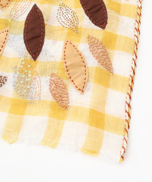 TABASA / タバサ マフラー・ショール・スヌード・ストール | ☆リーフ アップリケ ＆ 刺繍 ギンガム ストール | 詳細2