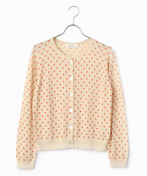 TABASA / タバサ カーディガン・ボレロ | ドット プリント ニット カーディガン（ベージュ×オレンジ）