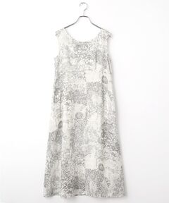 TABASA / タバサ ロング・マキシ丈ワンピース | フレンチリネン × かすりアート プリント ノースリーブ ワンピース