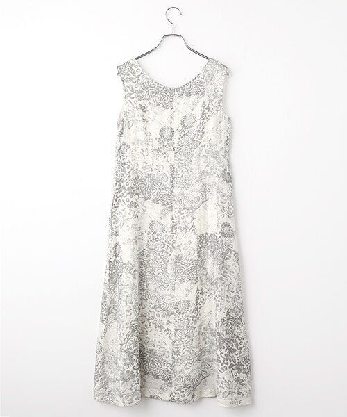 TABASA / タバサ ロング・マキシ丈ワンピース | フレンチリネン × かすりアート プリント ノースリーブ ワンピース | 詳細1