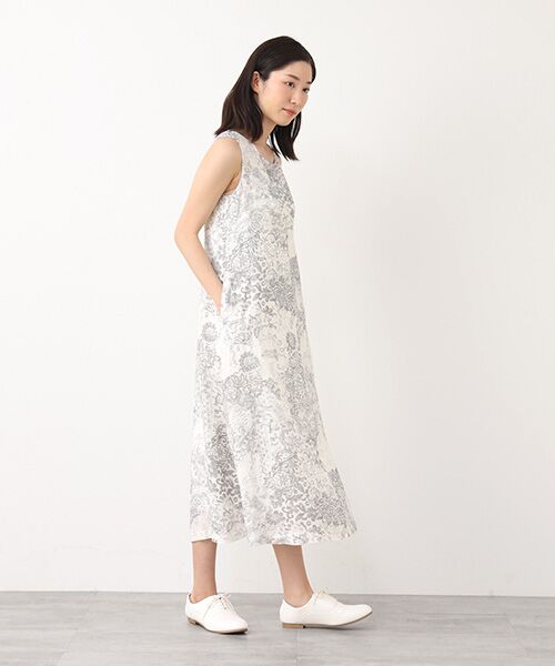 TABASA / タバサ ロング・マキシ丈ワンピース | フレンチリネン × かすりアート プリント ノースリーブ ワンピース | 詳細10