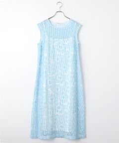 TABASA / タバサ ロング・マキシ丈ワンピース | オーガンジー × ストライプ フラワープリント フレンチスリーブ ワンピース