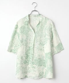 TABASA / タバサ チュニック | フレンチリネン × かすりアート プリント チュニック