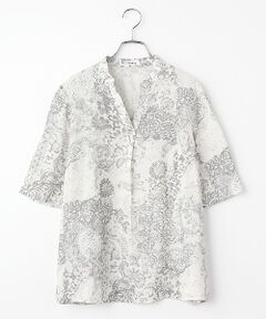 TABASA / タバサ チュニック | フレンチリネン × かすりアート プリント チュニック