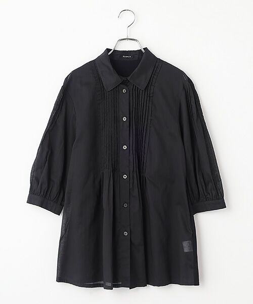 TABASA / タバサ チュニック | ビンテージ ローン × 天竺 シャツワンピース（クロ）