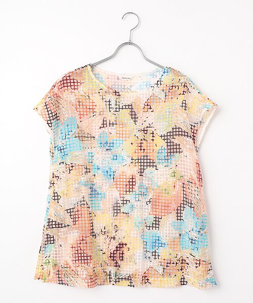 TABASA / タバサ シャツ・ブラウス | オーガンジー × ミックスフラワープリント フレンチスリーブ ブラウス（オレンジ）