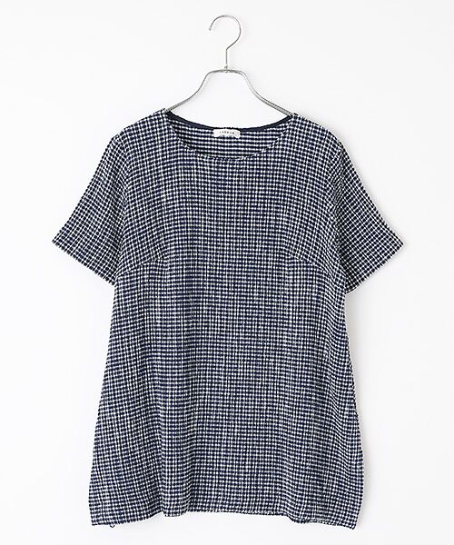 TABASA / タバサ チュニック | シャーリング ボーダー ショートスリーブ チュニック（コン×シロ）