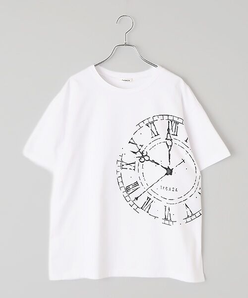 TABASA / タバサ Tシャツ | 40/２天竺 クロックプリント Tシャツ（シロ）
