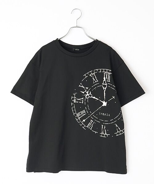 TABASA / タバサ Tシャツ | 40/２天竺 クロックプリント Tシャツ（クロ）