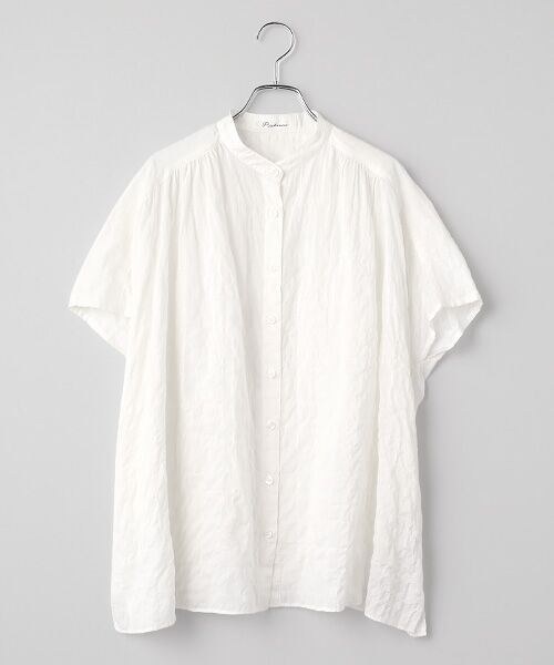 TABASA / タバサ シャツ・ブラウス | シャーリング バンドカラー スリーブレス ブラウス（オフ）