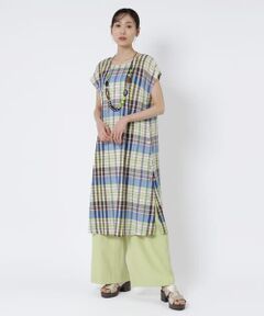 TABASA / タバサ ロング・マキシ丈ワンピース | コットン リネン チェック サイドボタン ワンピース