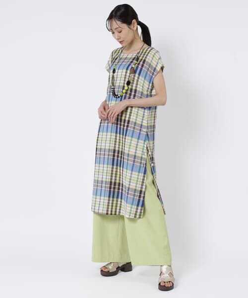 TABASA / タバサ ロング・マキシ丈ワンピース | コットン リネン チェック サイドボタン ワンピース | 詳細8