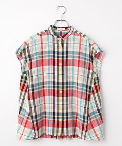 TABASA / タバサ シャツ・ブラウス | コットン リネン チェック バンドカラー ブラウス