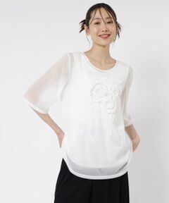 TABASA / タバサ Tシャツ | シフォン フラワー 刺繍 Tシャツ