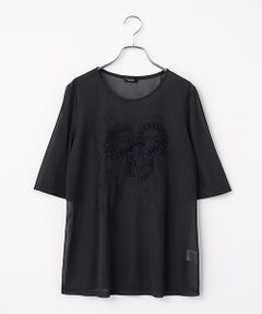 TABASA / タバサ Tシャツ | シフォン フラワー 刺繍 Tシャツ