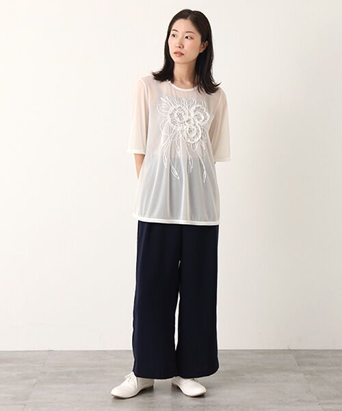 TABASA / タバサ Tシャツ | シフォン フラワー 刺繍 Tシャツ | 詳細5