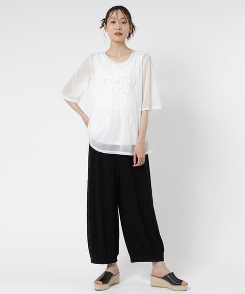 TABASA / タバサ Tシャツ | シフォン フラワー 刺繍 Tシャツ | 詳細5