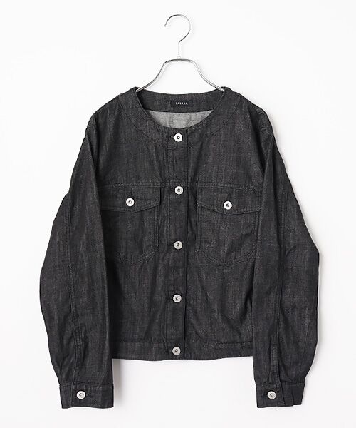 TABASA / タバサ Gジャン・デニムジャケット | 8オンス デニム ノーカラー ジャケット（クロ）