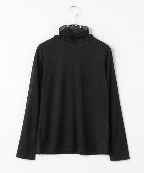 TABASA / タバサ カットソー | フロック調 チュール 起毛 タートルネック カットソー（クロ）