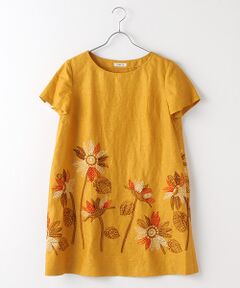 TABASA / タバサ チュニック | ヴィンテージリネンヒマワリ刺繍チュニック