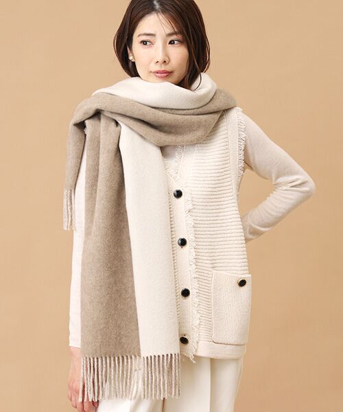 TAKASHIMAYA CASHMERE（キッズ、ストール・マフラー）/タカシマヤ カシミヤ（キッズ、ストール・マフラー） ダブルフェイスビッグストール【日本製･カシミヤ100%】 ブラウン F